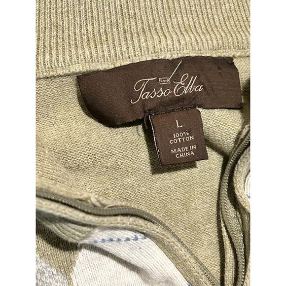 Tasso Elba Men’s Argyle Quarter-Zip Sweater  Size L  100% Cotton – Sage Green - Picture 4 of 4